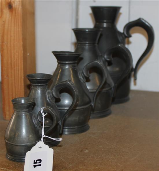 Set 5 Irish pewter jugs